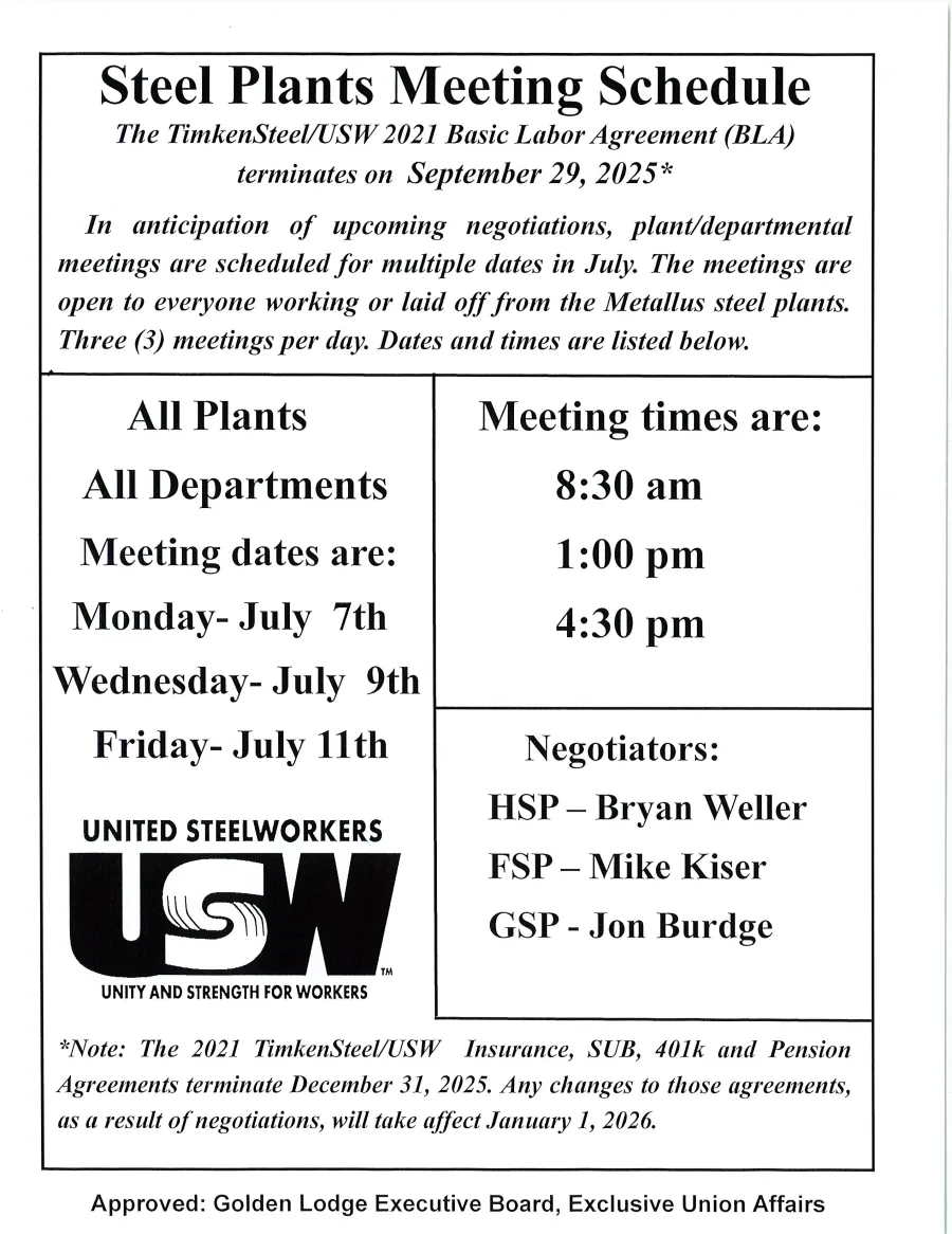 Steel Plant Meetings for Upcoming Contract Talks