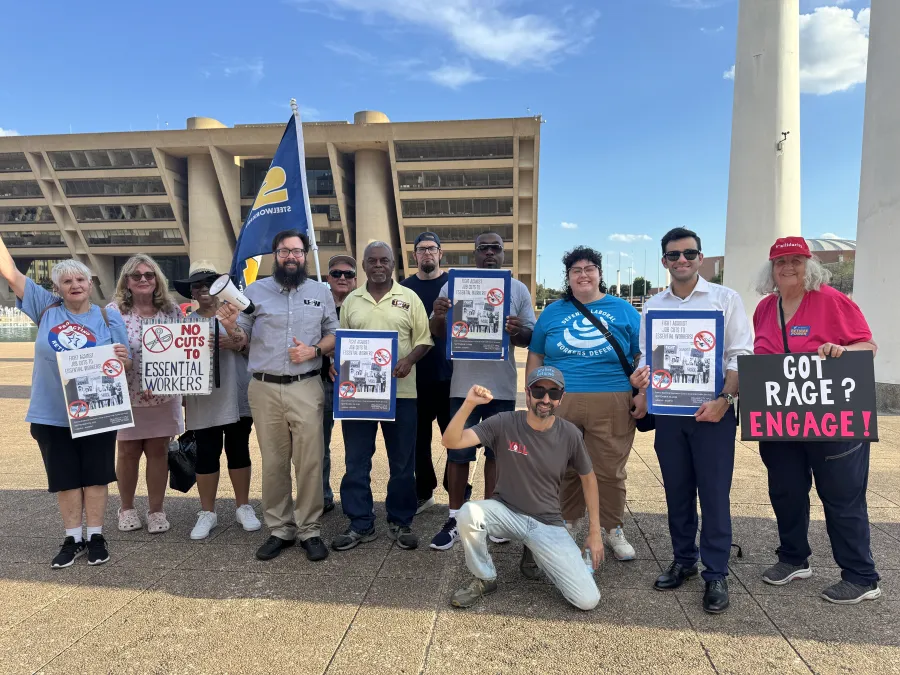 USW demonstration outside Dallas City Hall, 2025