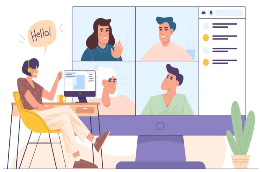 photo of workers meeting via computer