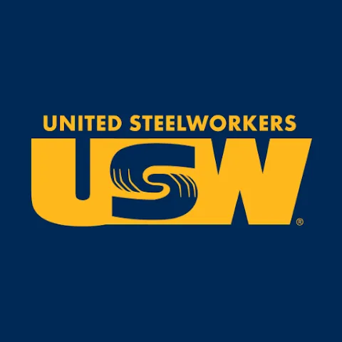 United Steelworkers logo, yellow on a navy blue background