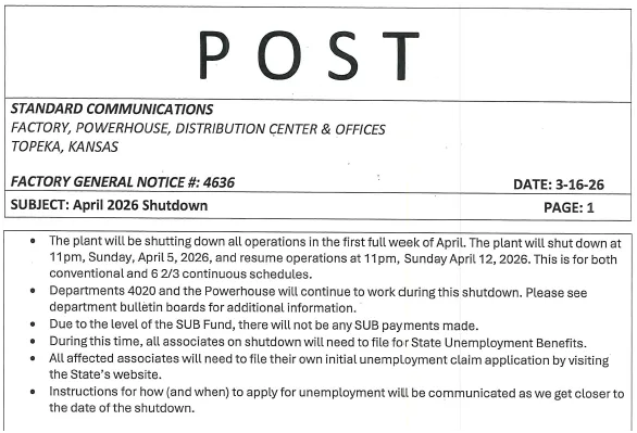 Posting for April 2026 Shutdown