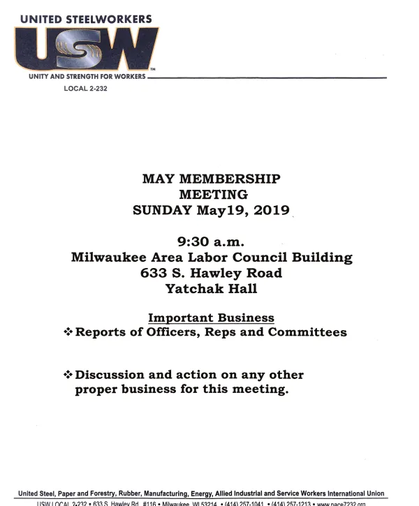 May Membership Meeting Notice