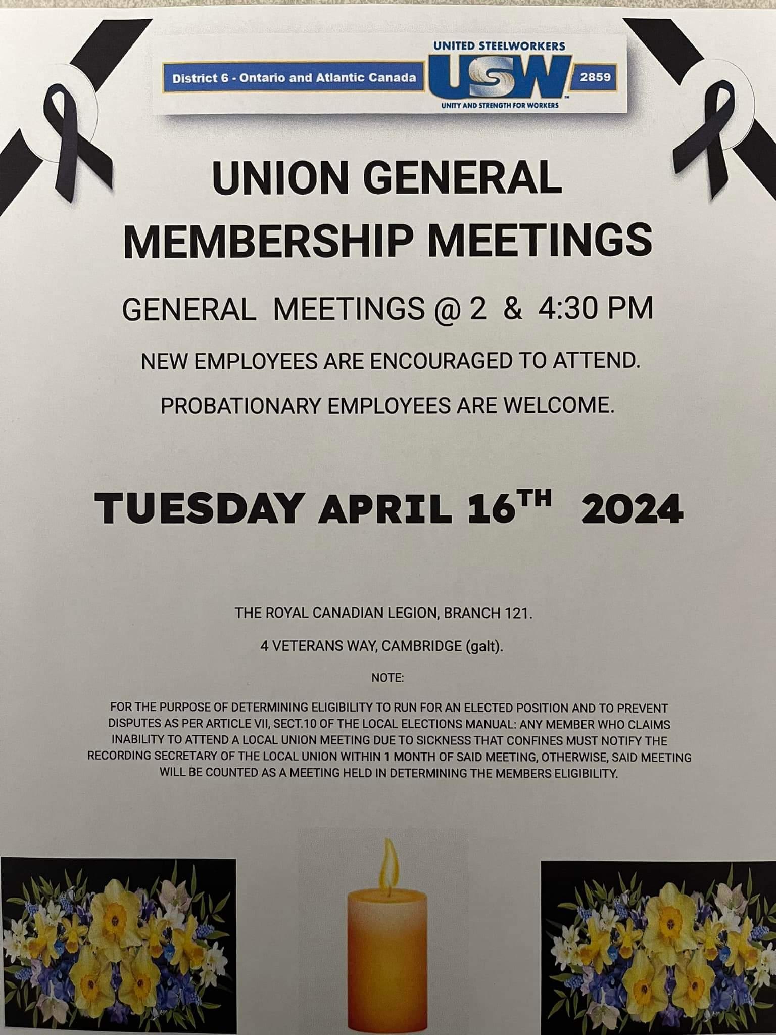 Local 2859 monthly meeting poster