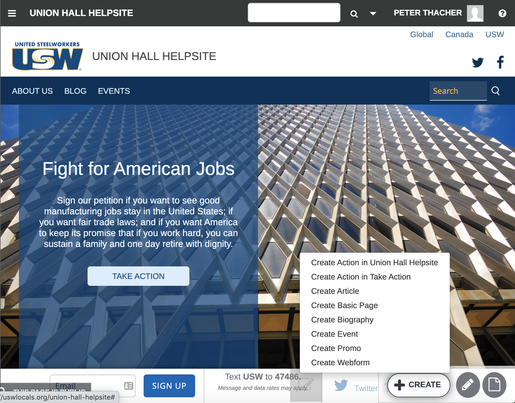 union-hall-homepage-create-menu-highlighted