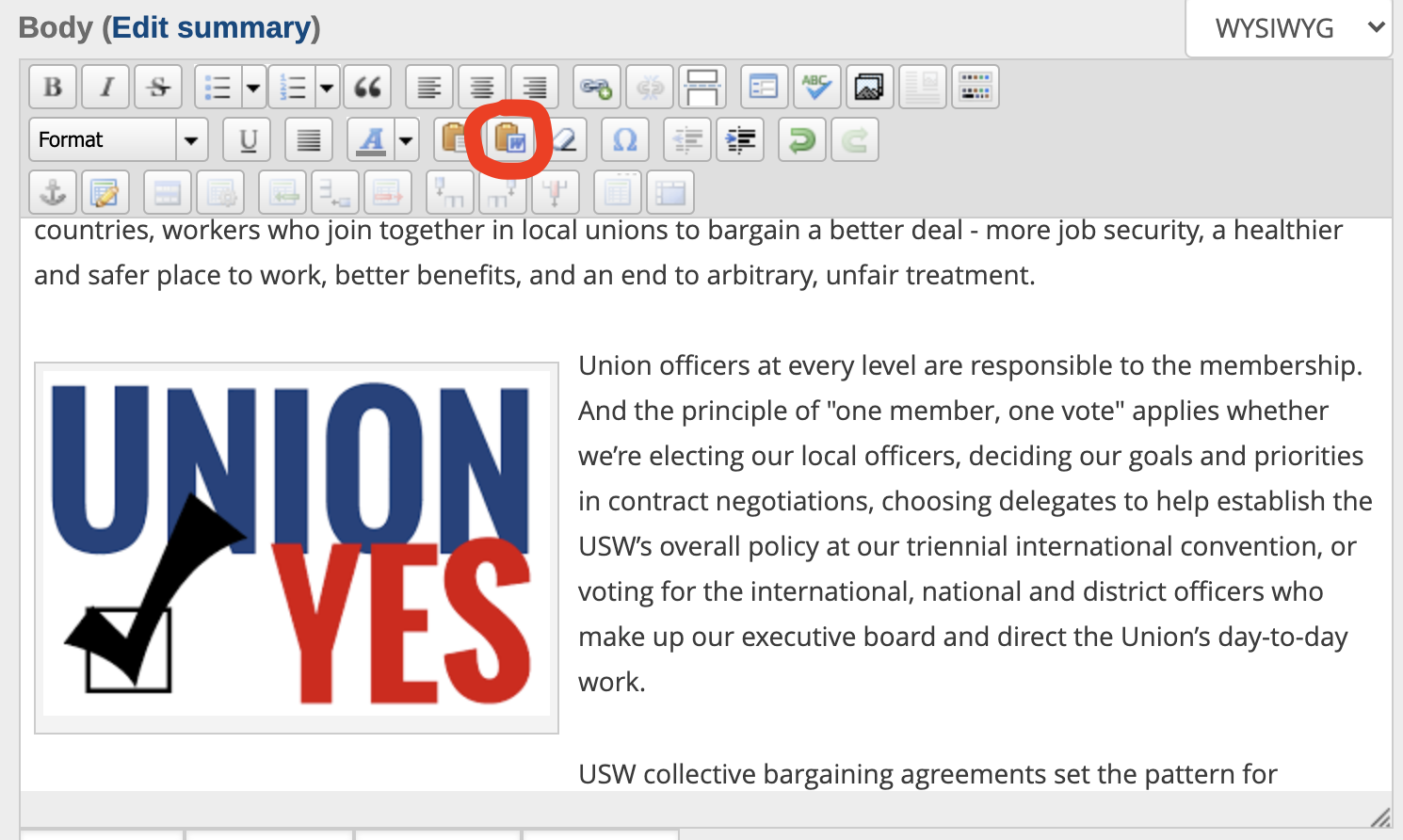 union-hall-article-draft-paste-from-word-button-highlighted