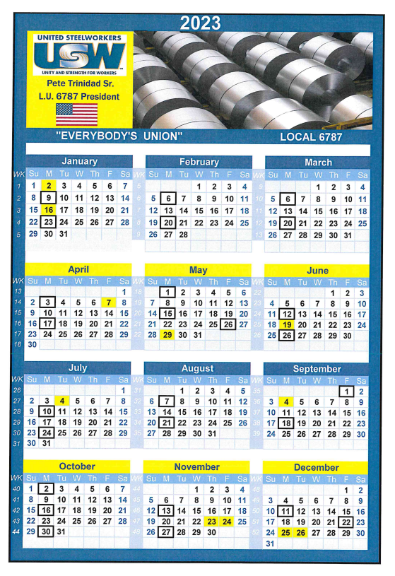 2023 USW Calendar